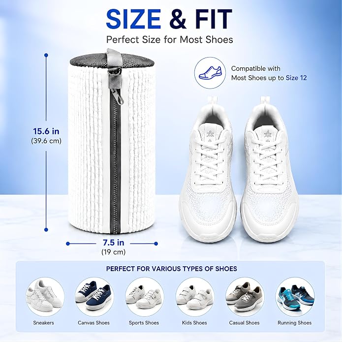 GEWON Shoe Washing Machine Bag for Wash & Dry, 4-in-1 Kit 2 Chenille Sneaker Laundry Bags + 2 Dust Bags, Self-Locking Zipper