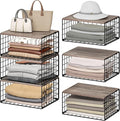 CHOEZON 3-Tier Stackable Closet Organizers and Storage, Closet Shelves Storage Bin Baskets with Wooden Upper Surface, Clothes Storage Cubes for Wardrobe and Closet Organization, Greige and Black