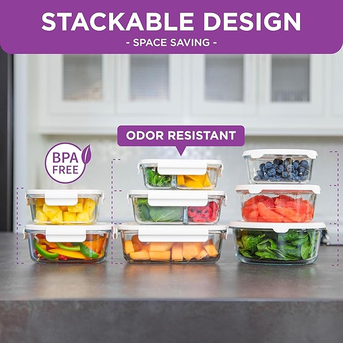 HOLDN’ STORAGE Vacuum Food Storage Containers, Set of 9 Glass Containers with Electronic & Manual Pump - Keep Food Fresh Longer, BPA-Free Glass, Leak-Proof, Ideal for Meal Prep, Marinating