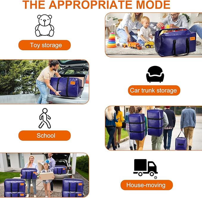 KRYSTY 10-Pack Heavy Duty Moving Bags and Large Storage Bags with Strong Handles, Durable Zippers,and Space-Saving Design,Extra Large Storage Totes for Space Saving and Moving Supplies