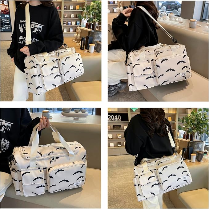 Small Gym Bag for Women, Travel Duffle Bag Carry On Weekender Bag with Shoe Compartment