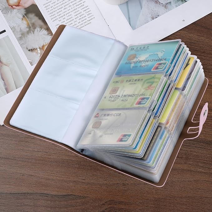 RFID Credit Card Holder, Leather Business Card Organizer with 96 Card Slots, Credit Card Case for Managing Your Different Cards and Important Documents to Prevent Loss or Damage (Pink)