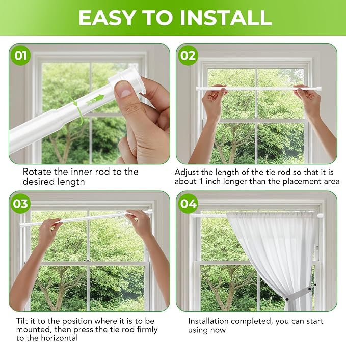 No Drill Tension Curtain Rods 28 to 48 Inch White Small Curtain Rod Adjustable No Drilling for Window,Kitchen,Closet,Doorway,Bedroom