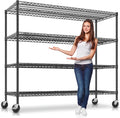 4-Tier Heavy Duty Wire Garage Shelving with Wheels, 2200 LBS Capacity, 24" D x 56" W x 75" H, Adjustable Spray-Coated Iron Metal Storage Rack for Warehouse, Kitchen, Pantry, Utility Room - Black