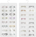 Hanging Sunglasses Organizer and Storage, 32 Slots Jewelry Holder, White | Protect eyewear from dust with double-sided clear compartments; roof design hangs on wall, door or closet for home/RV travel.