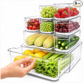 SMRCAD Clear Fridge Bins with Drain Trays - BPA-Free PET, Stackable(8 Pack) | 8 Pack: 1 Drawer + 7 lidded Bins, Helps Keep Produce Fresh, 18.3L Capacity, Hand Wash Only