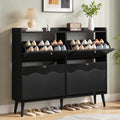 BERRYMERRY 47.2” Shoe Storage Cabinet for Entryway with 4 Flip Drawers, Narrow Shoe Organizer with Wave&Fluted Panel, Freestanding Wood Hidden Shoe Cabinet for Hallway