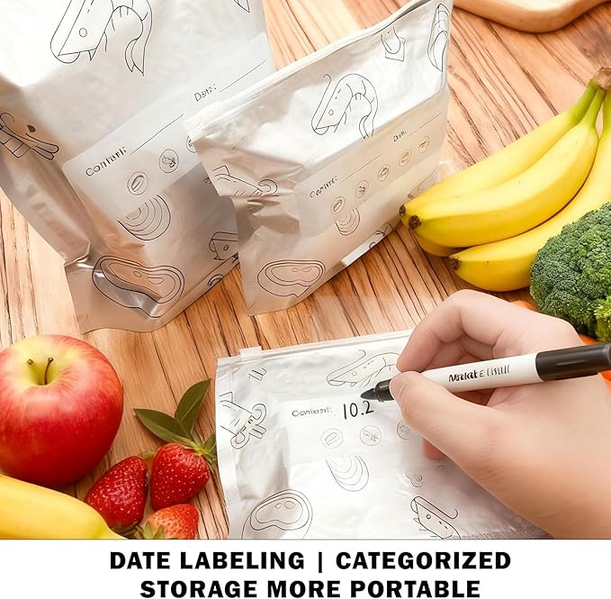 Aluminum Foil Food Storage Bags, Reusable Freezer Bags for Refrigerator, Stand Up Airtight Vacuum Sealer Bags, Heavy Duty Smell Proof Lock Freshness, Perfect for Meat, Vegetables (30, Large)