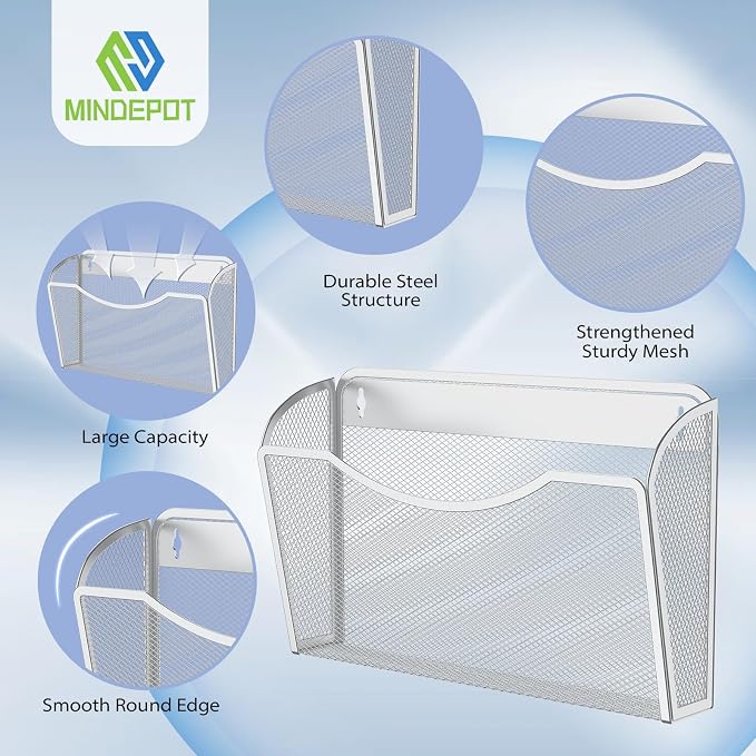 MINDEPOT Wall File Organizer - Heavy Duty Iron Office File Holder for Wall Mount - Hanging Document Organizer for Business, Classroom, Home Office