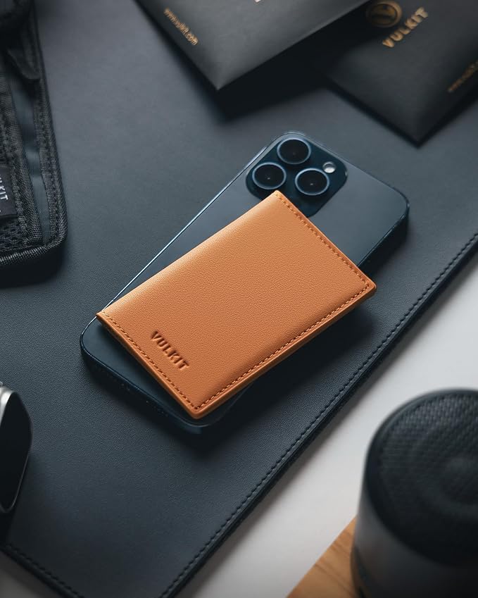 VULKIT Leather Business Card Holder 2 Sided Slim Business Name Card Organizer for Men or Women(Nappa Brown)