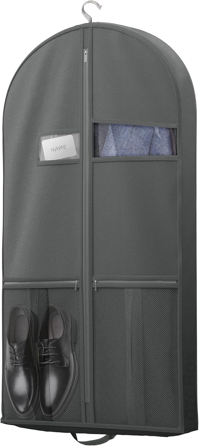 Lazebox 43" Travel Garment Bag with Accessories Zipper Pocket, Heavy Duty Suit Bag for Suits, Tuxedos, Dresses, Coats, Dark Grey, 1 pack