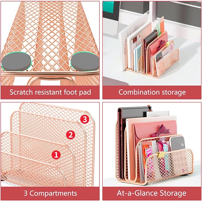 gianotter Mail Organizer Countertop, Mail Sorter with 3-Slot | Mail Holder Letter Holder for Desk Bill Organizer for Office Receipts and Letter Paper Storage