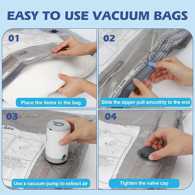 Travel Vacuum Storage Bags with Rechargeable Air Pump, 11 Pack Portable Space Saver Bags, Compression Bags for Clothing, Bedding, Seasonal Storage & Packing Bags for Moving