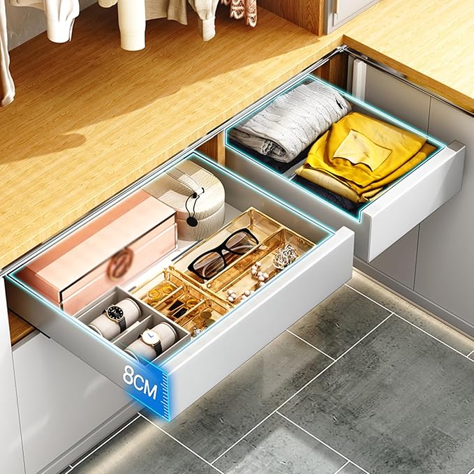 Pull Out Cabinet Storage Basket,Pull Out Wardrobe Storage Box,Stackable Detachable Baskets,for Kitchen Office Wardrobes Cupboard Storage(43x40x8cm)