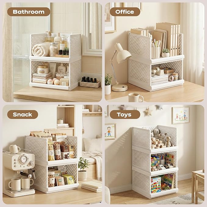 MIUOOPUR New Upgrade 3 Pack Closet Organizers and Storage Basket, Plastic Stackable Storage Drawers, Multifunctional Space-Saving Bins, Suitable for Wardrobe Cupboard Pantry Kitchen Bathroom Office