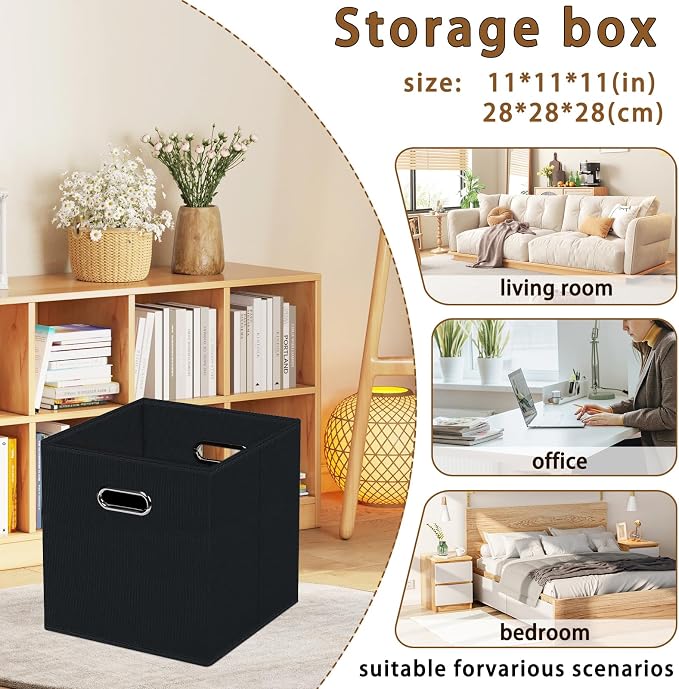 STOREONE Fabric Storage Bins Cubes Baskets Containers-(11X11X11) with Dual Handles for Shelf Closet, Nursery Home ， Bedroom Organizers, Foldable Set of 1 (black)