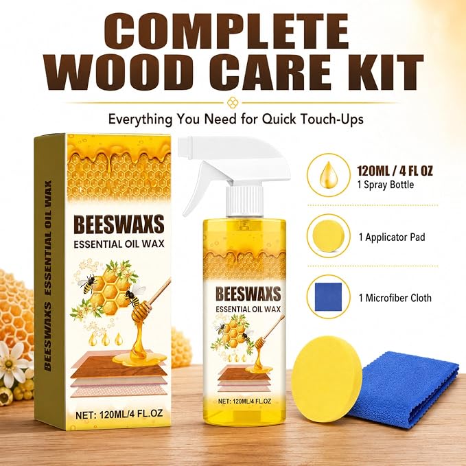 2-Pack Beeswax Wood Polish Spray, Beeswax Essential Oil Wax, Deep Restore Furniture Cleaner for Cabinets,Hardwood Floors,Tables & All Wood Surfaces, Non-Greasy Formula