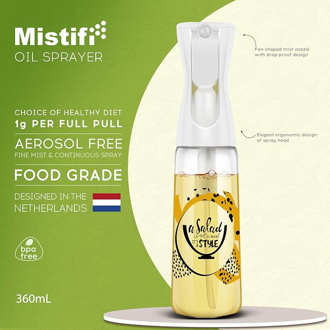 Mistifi Oliver Oil Sprayer for cooking, Spray bottle 12oz, Non-Aerosol Refillable Dispenser Oil Mister FS604 Salad Style