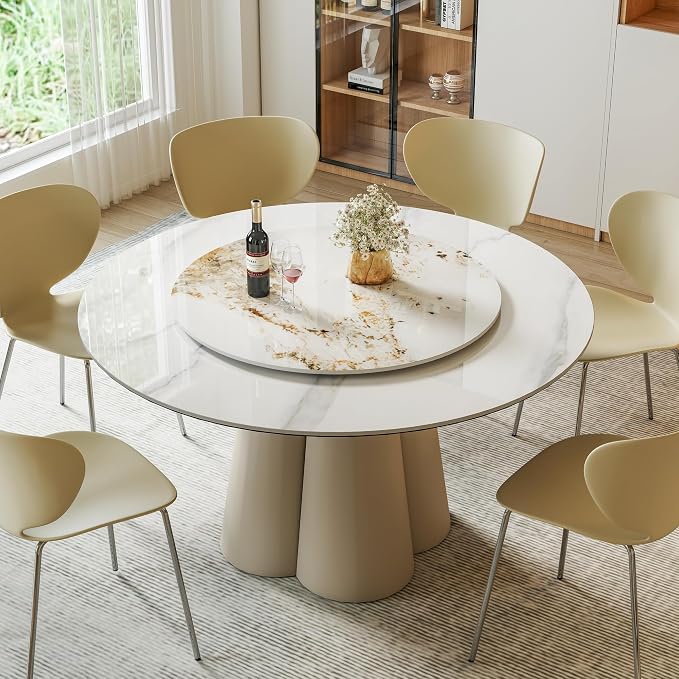ZL ZELing 35.4" Lazy Susan Turntable – 360° Sinteredstone Silent Anti-Slip Turntable, Table Top Centerpiece for Kitchen, Pantry, Spice Rack, Refrigerator & Dining Table, Brown
