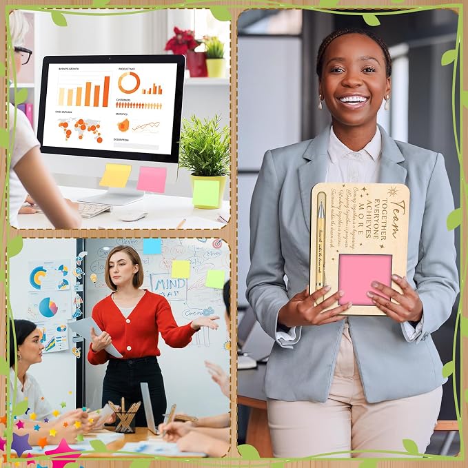 Kosiz 10 Set Back to School Teacher Team Gifts Bulk Team Together Wooden Sticky Note Holder with Notes and Ballpoint Pens Appreciation Thank You Gift for Teacher Back to School Party Supplies