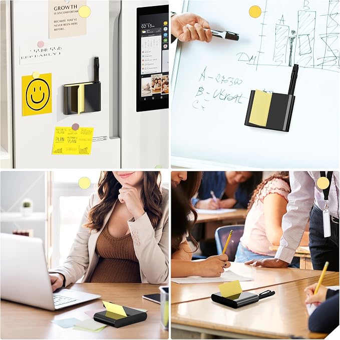 2Pack Acrylic Sticky Note Dispenser, Magnetic Sticky Note Holder for Post It Notes, 3 x 3 Inch Sticky Note Pen Organizer for Office Home Classroom, Black