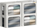 4 Pack Clothes Storage Bins with Metal Frame - 66L Stackable Storage Box with Lid，Foldable Storage Container Organizer for Clothes，Linen Fabric Storage Box with Clear Window＆Zippers＆Handles