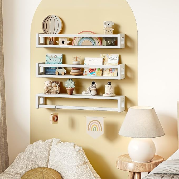 Upgraded Thick Floating Shelves, 24 Inch Solid Wood Bookshelf for Wall, Floating Book Shelves Use as Wall Shelves for Bedroom, Living Room, Kitchen, Books, Spice Rack & Decor - Natural Wood