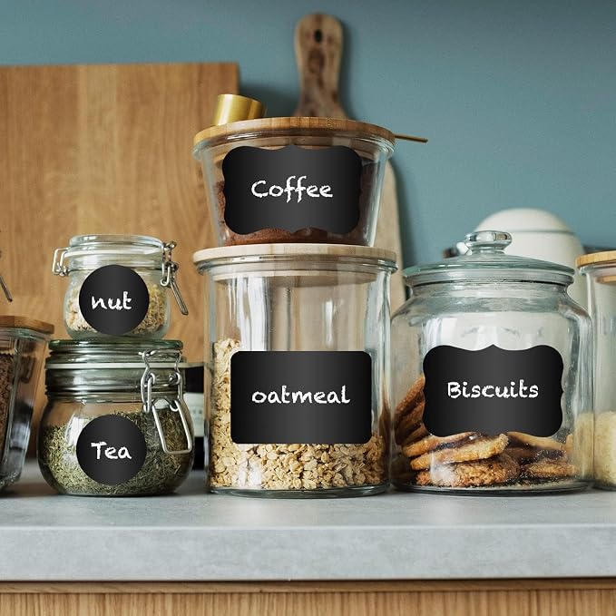 ONUPGO 256 Chalkboard Labels - Removable Black Stickers Waterproof Chalk Board Label Sticker for Organizing Storage Bins, Mason Jars,Home Deco, Ideal for Pantry, Parties and Craft Rooms