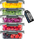 Zulay Kitchen 5 Piece Large 36oz Glass Storage Container Sets with Lids - Premium BPA Free Borosilicate Glass Food Storage Containers - Leak-Proof Meal Prep - Microwave, Freezer & Oven Safe - Gray