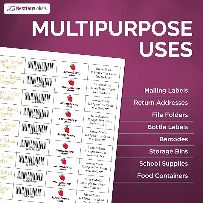 NextDayLabels 2x1 Inch Rectangle Stickers White Blank Labels for Laser Inkjet Printer - 40 Per Sheet Self-Adhesive Address Mailing Name Tags Made in USA - 2000 Labels