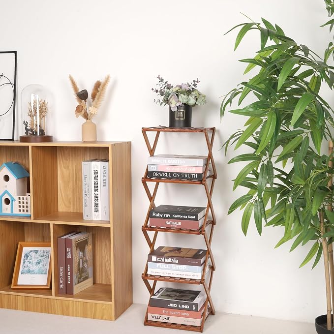Bamboo Shoe Rack 5 Tier Foldable Shoe Rack for Entryway | Narrow Vertical Shoe Organizer Free Standing Shelf, Multifunctional Slim Storage for Bedrooms Living Room Corner