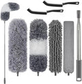 Professional Microfibre Dusters for Cleaning | Duster with Extension 100" | Cobweb Remover Duster Kit with 4 Washable Heads | Bendable Feather Duster for High Ceilings,Fans & Hard-to-Reach Areas,7PCS