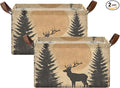 Rustic Sunset Forest Deer Vintage Storage Basket Foldable Cube Storage Bins with Handles&Label Collapsible Organizer Box Bin Large Rectangle Decorative Baskets for Shelves Home Living Room Closet-2 PC