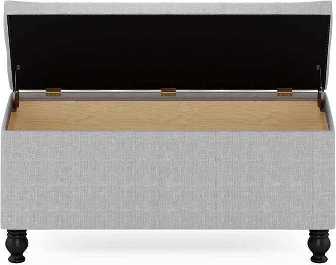 Furinno Laval Button Tufted Storage Ottoman Bench, with Safety Hinged Soft Closed Seat, for Entryway, Bedroom, Living Room, Glacier