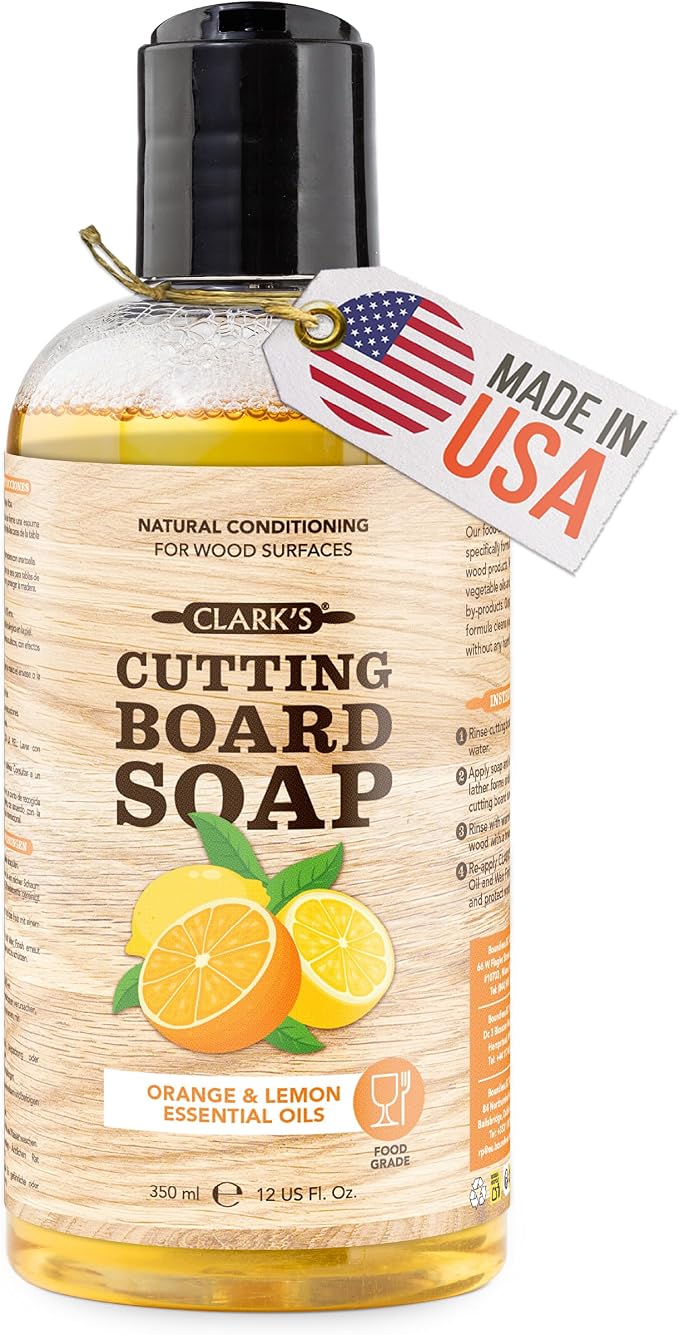 CLARK'S Cutting Board Organic Soap - Cleaner for Butcher Block, Countertop and Utensils - Enriched with Natural Orange & Lemon Extracts - Cleans and Restores Wood - Use Before Food Safe Mineral Oil
