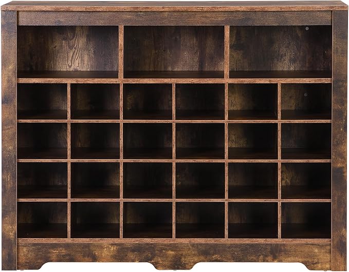 Harper & Bright Designs Sleek Design 24 Shoe Cubby Console, Modern Shoe Cabinet with Curved Base, Versatile Sideboard for Hallway, Bedroom, Living Room, Rustic Brown