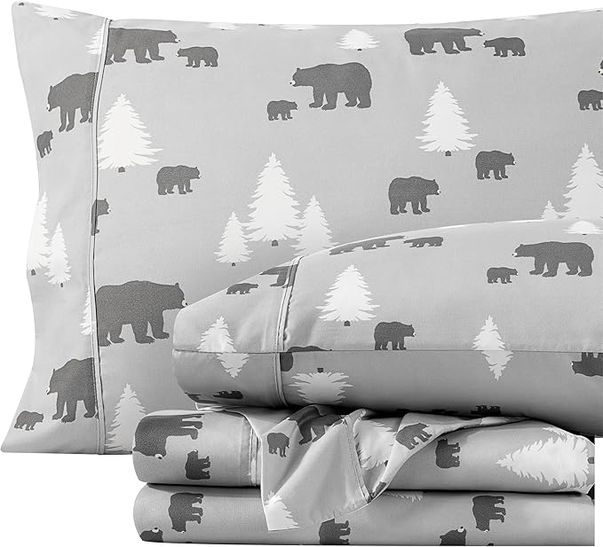 Bare Home Queen - Christmas Sheet Set - Luxury 1800 Ultra - Double Brushed Soft Microfiber - Deep Pockets - Easy Fit - 4 Piece Set - Holiday Bed Sheets (Queen, Kodiak)