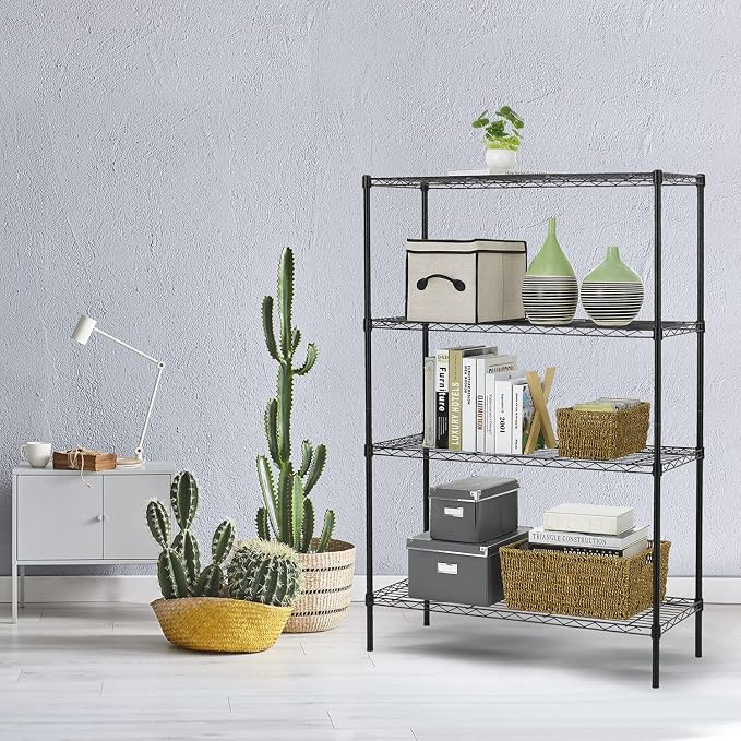 HCY 4-Tier Wire Shelving Unit Storage Shelves Shelf Organizer 54"x36"x14" Heavy Duty Metal Storage Rack NSF Height Adjustable for Laundry Bathroom Kitchen Garage Pantry Organization(Black)
