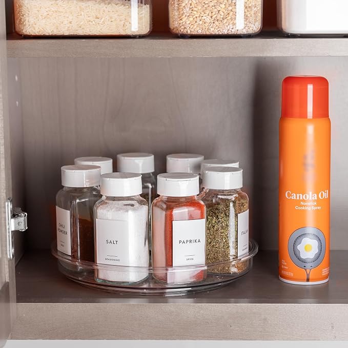 primebox 11" Lazy Susan Organizer. 360 Degree Rotating Turntable for Cabinets, Fridge, Pantry, Bathroom, Under Sink Organizing, Countertops, Vanity, Organizer for Spices Clear 4 Pack