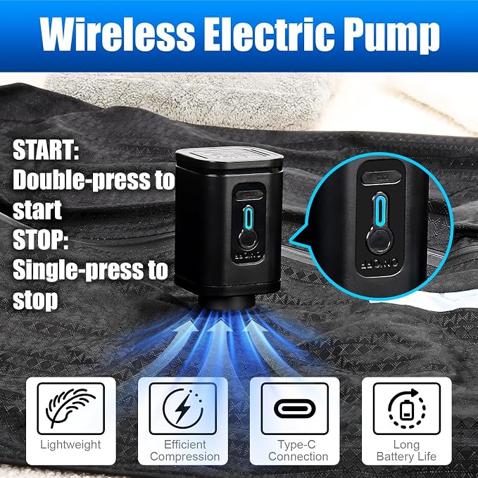 Travel Vacuum Bags with Pump–Electric Wireless Air Pump, Double Layer travel vacuum bags for luggage with IP67 Waterproof (Large size 1PC+Pump)