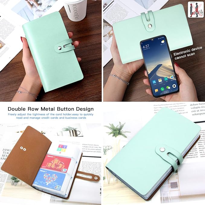 Padike RFID Credit Card Holder Business Card Organizer Business Card Holder, with 96 Card Slots Credit Card Protector for Managing Your Different Cards to Prevent Loss or Damage (Light green)