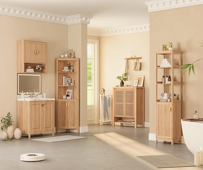 INNOD 69" Tall Corner Shelf with Doors, 6-Tier Corner Storage Cabinet with Doors, Space Saver Shelf for Bathroom, Bathroom Floor Cabinet for Living Room Kitchen, Hallway | with Doors, 6-Tier, with Doors, Space Saver Shelf
