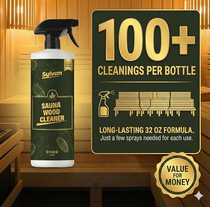 Sauna Wood Cleaner 32 oz | US Made | Sauna Spray | Hemlock, Pine, Cedar | Removes Stains, Sweat & Odors | Fast-Drying & Streak-Free Formula | Natural Wood Cleaner | Long Lasting