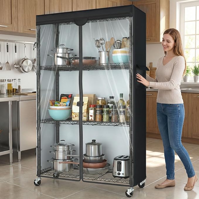 4-Tier Wire Shelving with Cover and Wheels, 36"x14"x63" Storage Rack | Heavy duty Wire Shelves with 600D Oxford fabric cover, Rolling Metal Storage Shelf for dorm, pantry, kitchen or closet