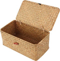 Moosky Wicker Shelf Baskets with Lid,Natural Seagrass Storage Basket Boxes Handwoven Rectangular Baskets Bins Multipurpose Home Organizer Decor (Small)