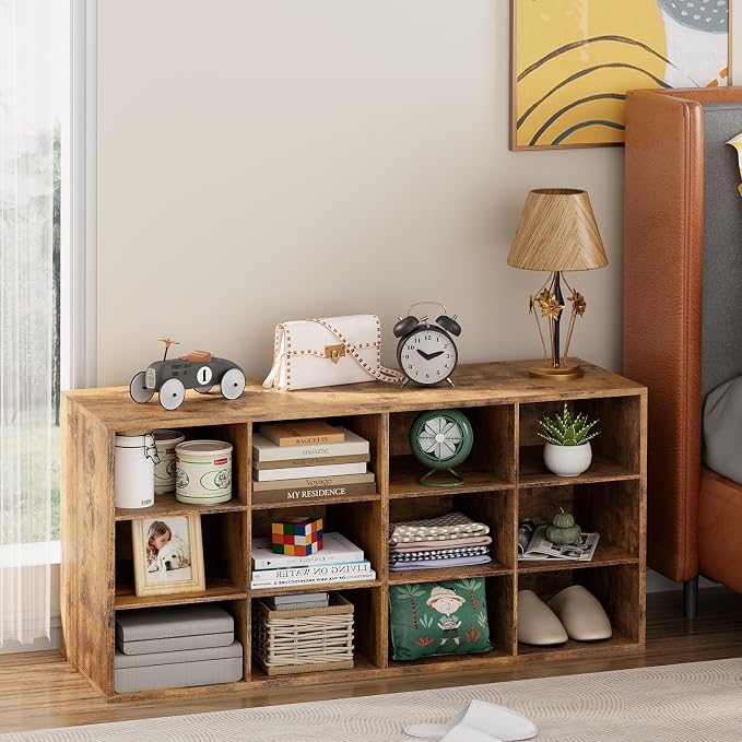 Shoe Storage Bench Cubby with 12 Cubbies, Wood Shoe Rack Organizer Cabinet | 12 Cubbies