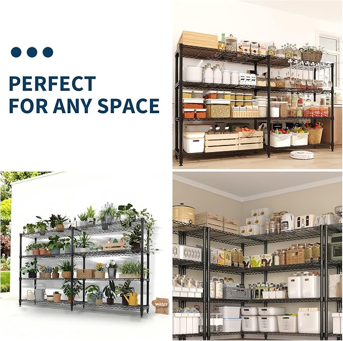 GarveeHome 70.8" W Storage Shelves Metal Shelving Unit, 1060 LBS Heavy Duty Wire Shelving 4-Tier L-Shaped Storage Rack with Adjustable Shelf for Pantry Kitchen Corner Bedroom