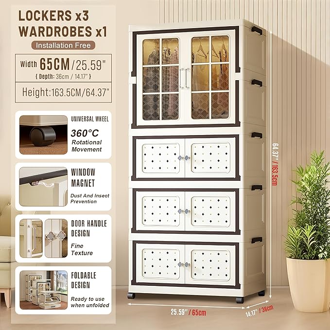 SunSettler Storage Cabinets with Lids, Stackable Storage with Wheels, Collapsible Storage with Doors, Home Office Dorm Organizer Essential