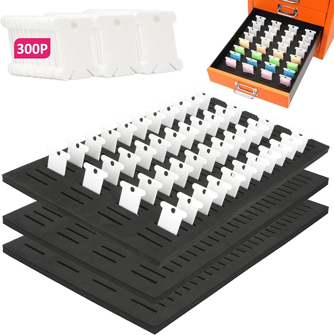 3 Packs DIY-Cut EVA Foam Insert with 300PCs Embroidery Floss Bobbins, Embroidery Floss Organizer for Bisley MultiDrawer Cabinet or 15*11-inch Multi-drawer Cabinet, Cross Stitch Storage, Set of Sewing