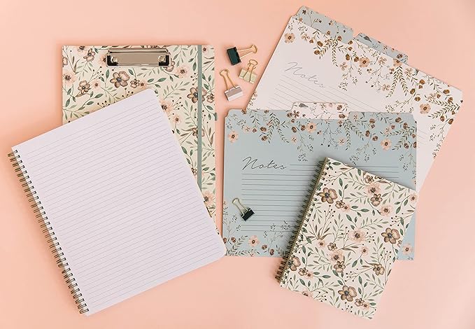 Steel Mill & Co Cute Green Mini Spiral Notebook, 8.25" x 6.25" Journal with Durable Hardcover and 160 Lined Pages, Woodland Floral